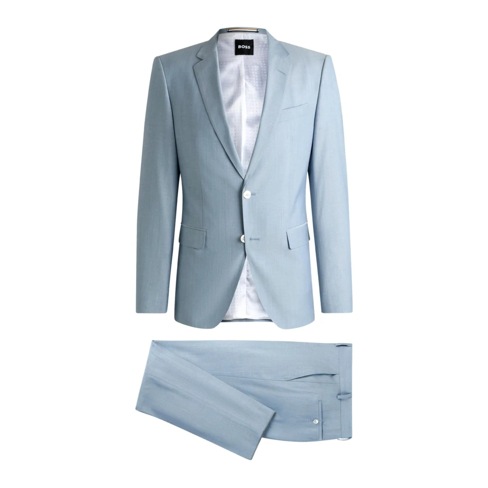 Hugo Blue Single Breasted Suits, Male, Xl, Slim Fit Wool Blend Suit Celeste