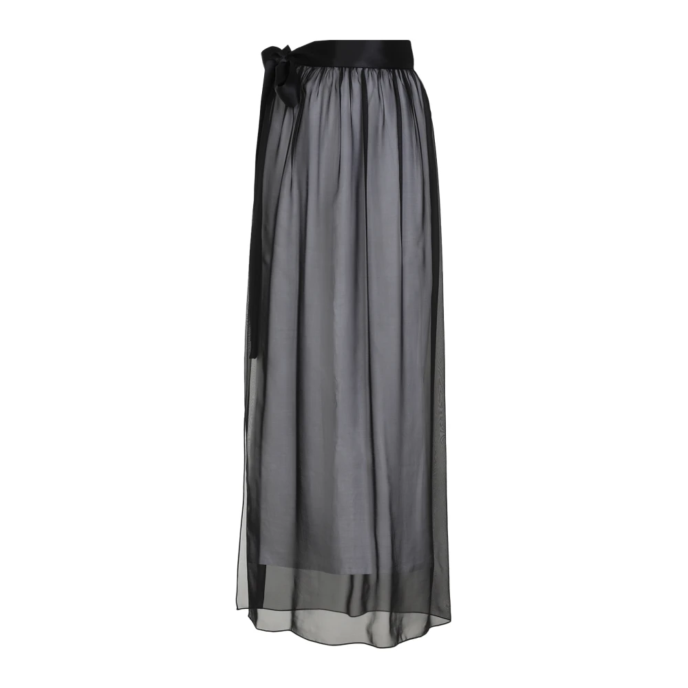 Dolce & Gabbana Vrouw Zwart Rokken Dames, L, Chiffon, Lange Zijden Chiffon Rok Met Ceintuur