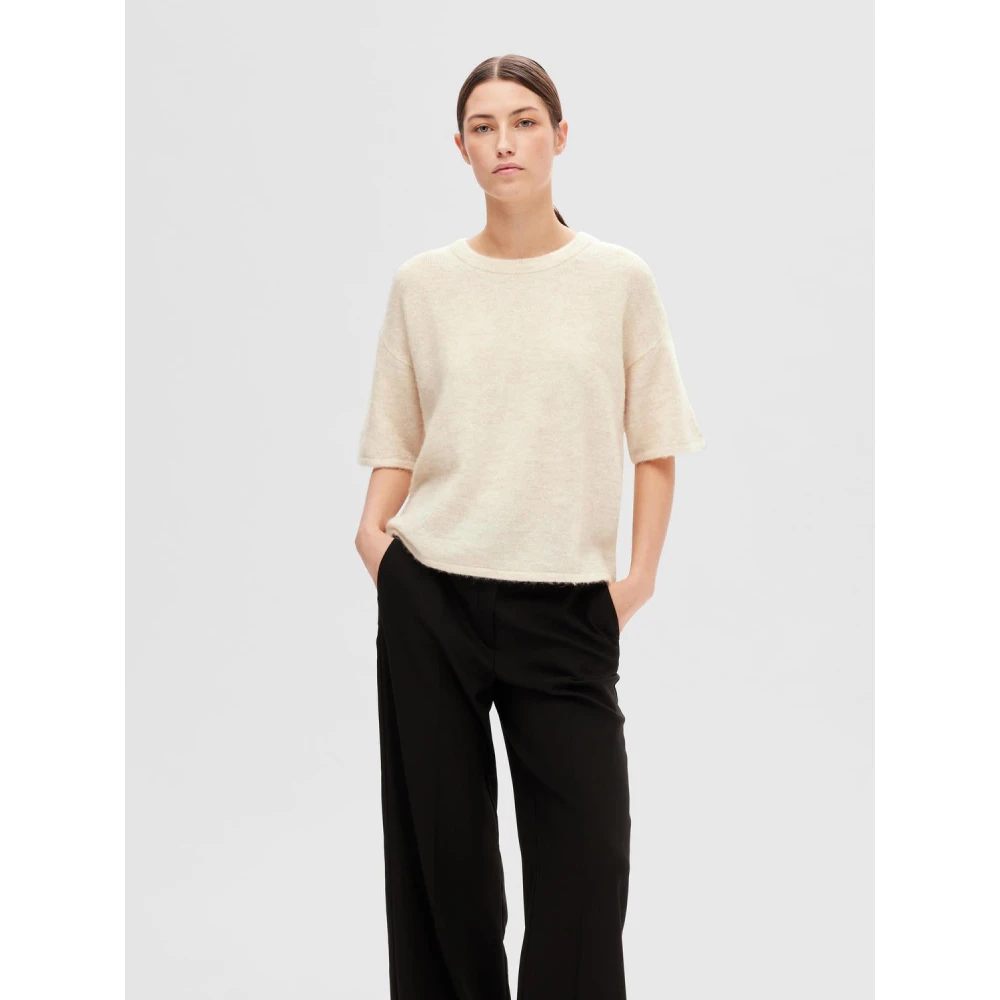 Selected Femme Melange Gebreide Top Liliana Birch Beige Dames