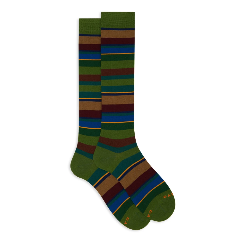 Gallo Lange groene katoenen sokken voor heren met veelkleurige strepen Multicolor Heren