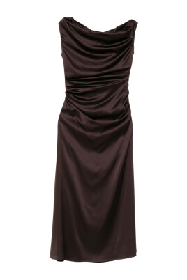 dark-brown-draped-cowl-neck-dress