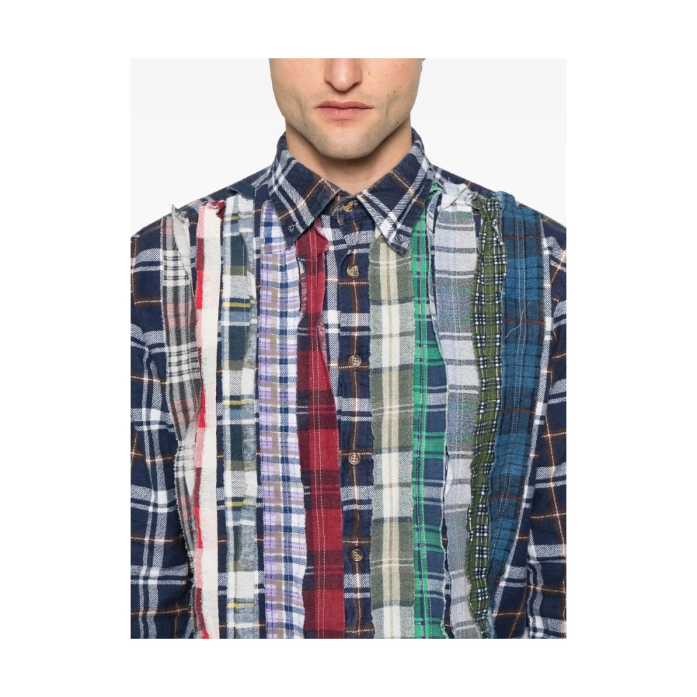 Needles Navy Blue Overhemd met Patchwork Multicolor Heren