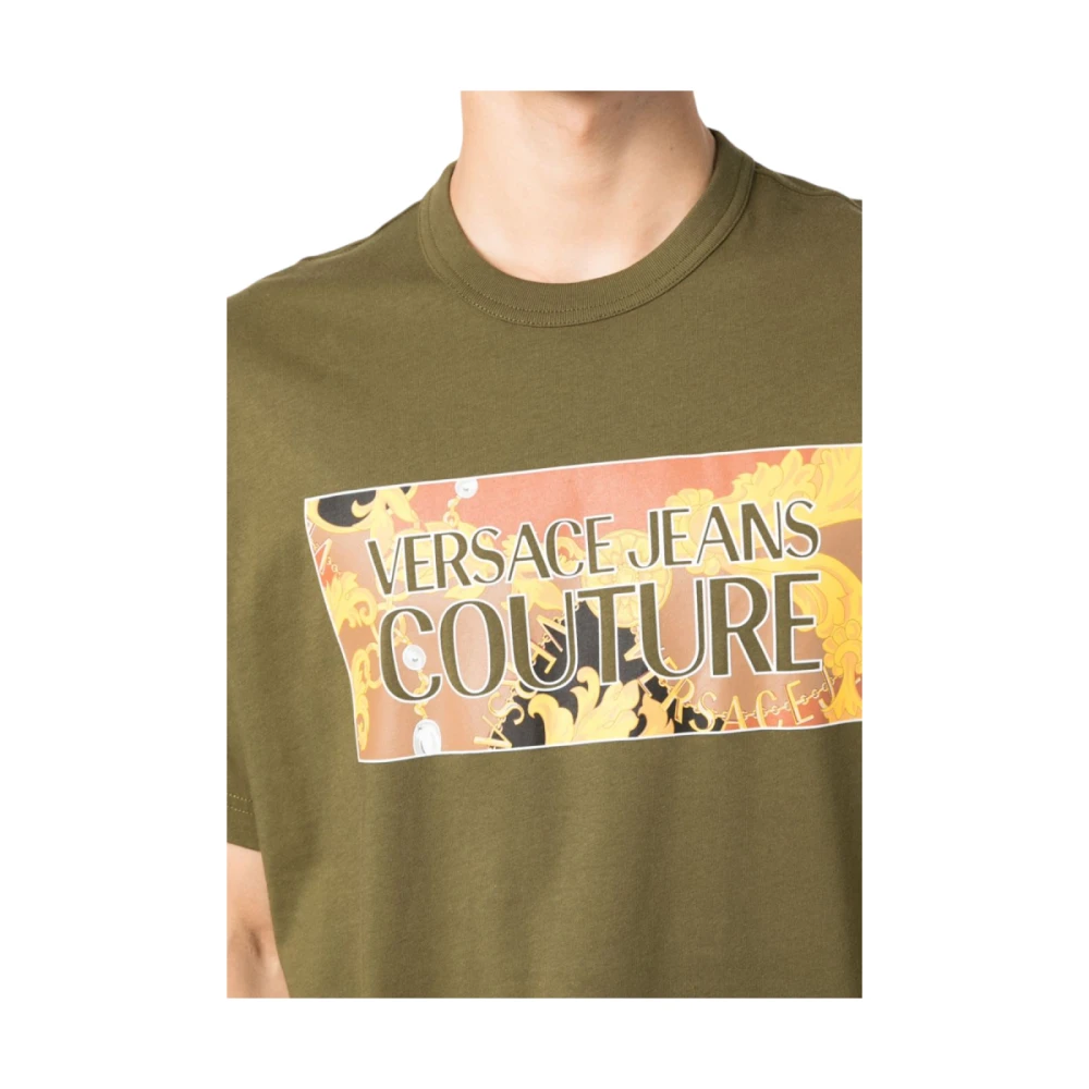 Versace Jeans Couture Groen Katoenen T-shirt met Korte Mouwen Logo Print Green Heren