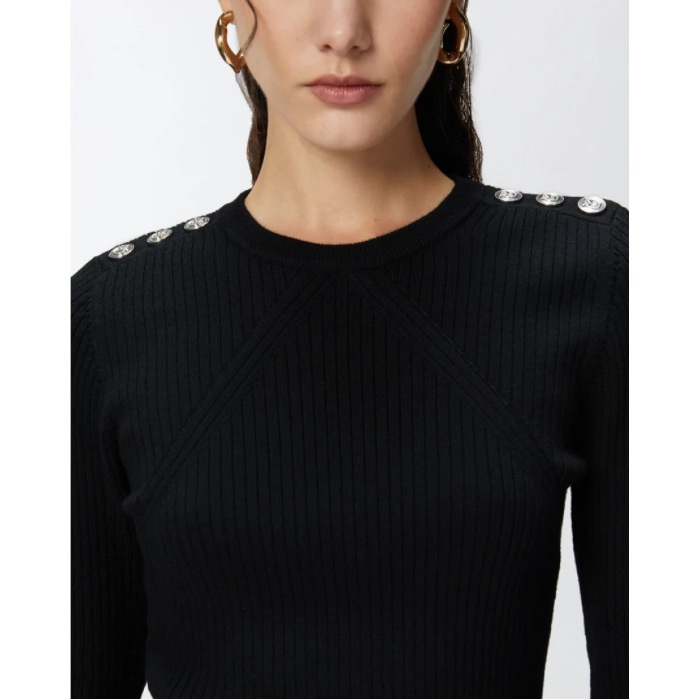 pinko Zwarte wollen trui met ronde hals Black Dames