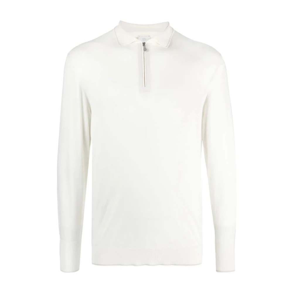 Eleventy Men's White Polo Shirts, 2XL, Casual Multicolour Half Zip Jumper