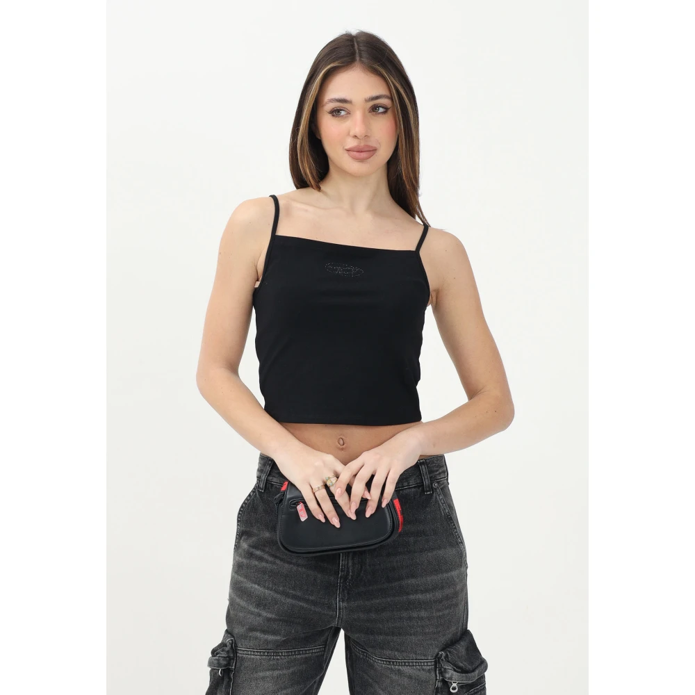 Diesel Zwarte Biologische Katoenen Crop Top Black Dames