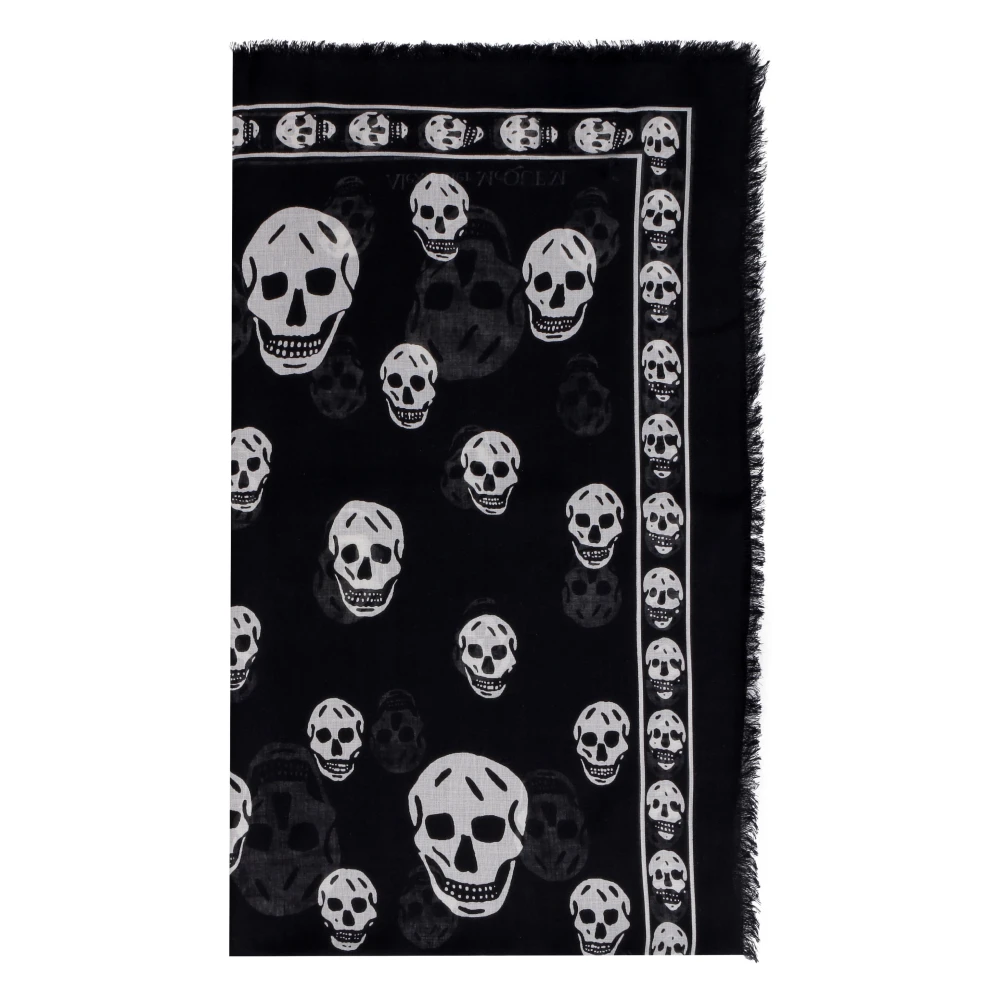 Alexander mcqueen Sjaal met schedelprint en franjes Black Heren