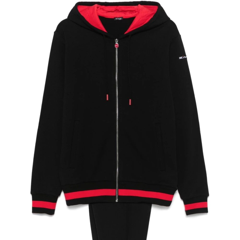 Kiton Zwarte Katoenen Jersey Hoodie en Broek Black Heren