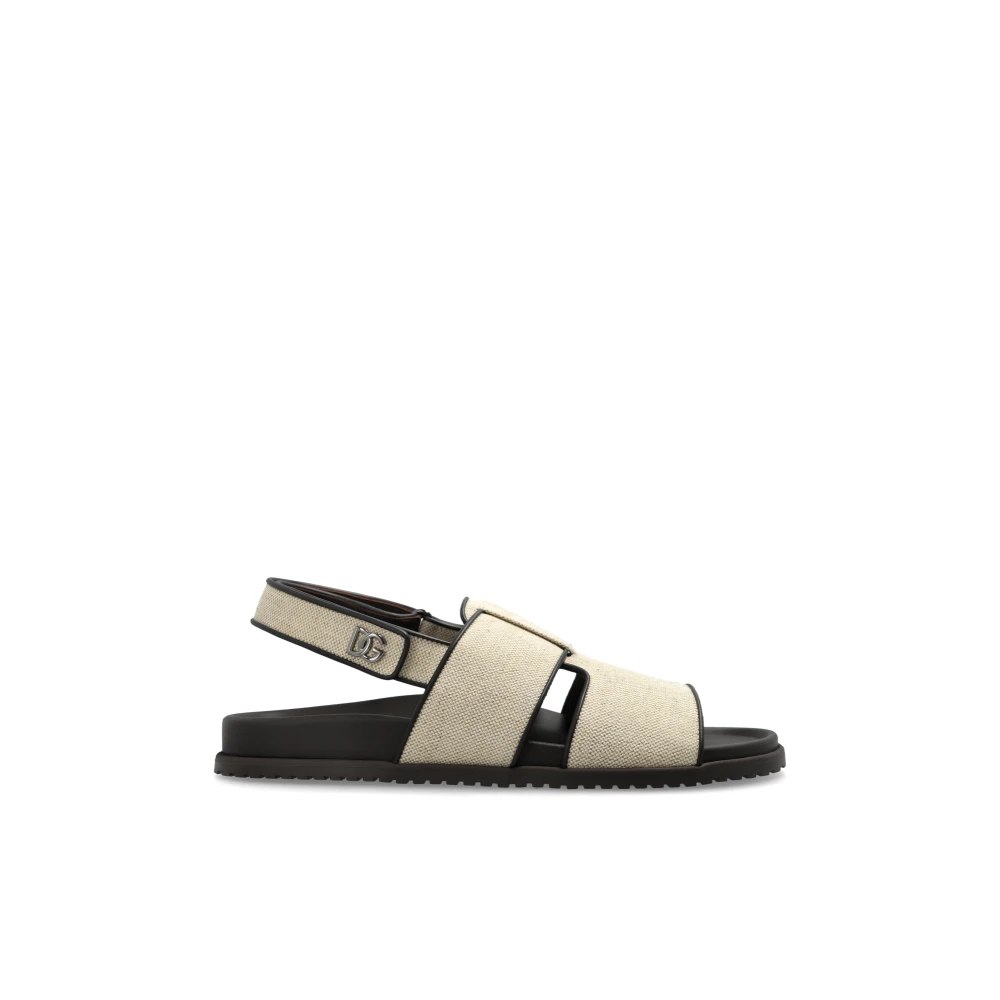 Dolce & Gabbana Mannelijk Beige Schoenen Heren, 43 Eu, Leer, Dg-Detail Sandalen