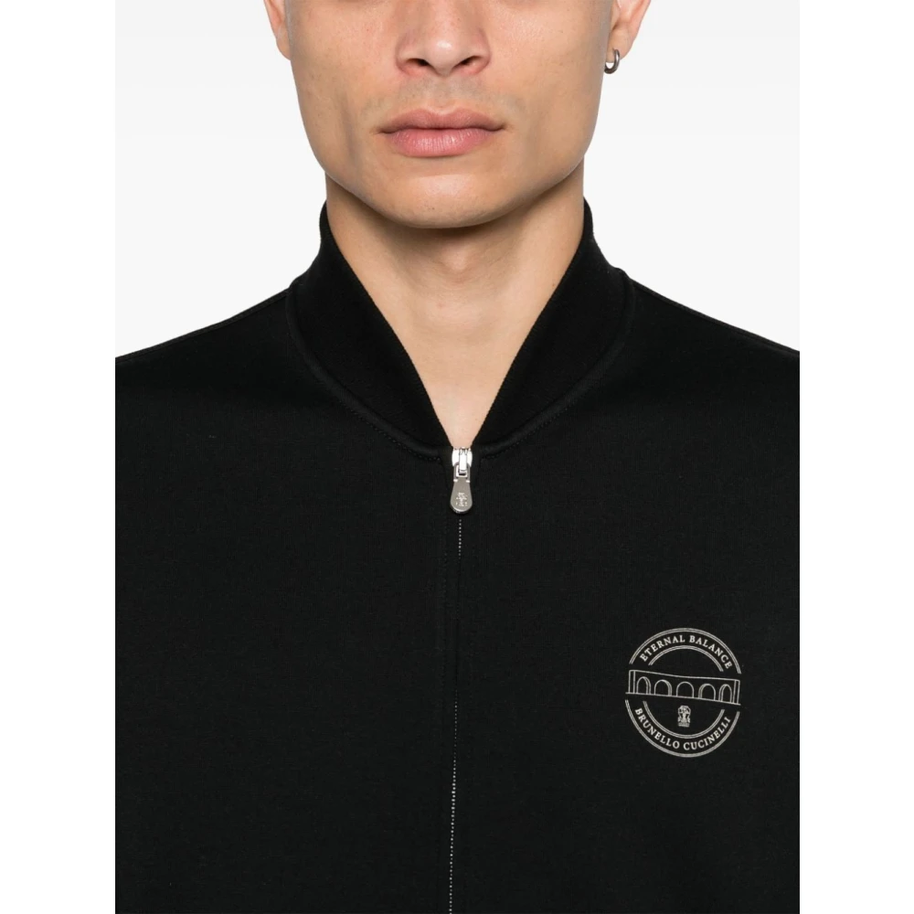 BRUNELLO CUCINELLI Zwarte Sweater met Logoprint Black Heren
