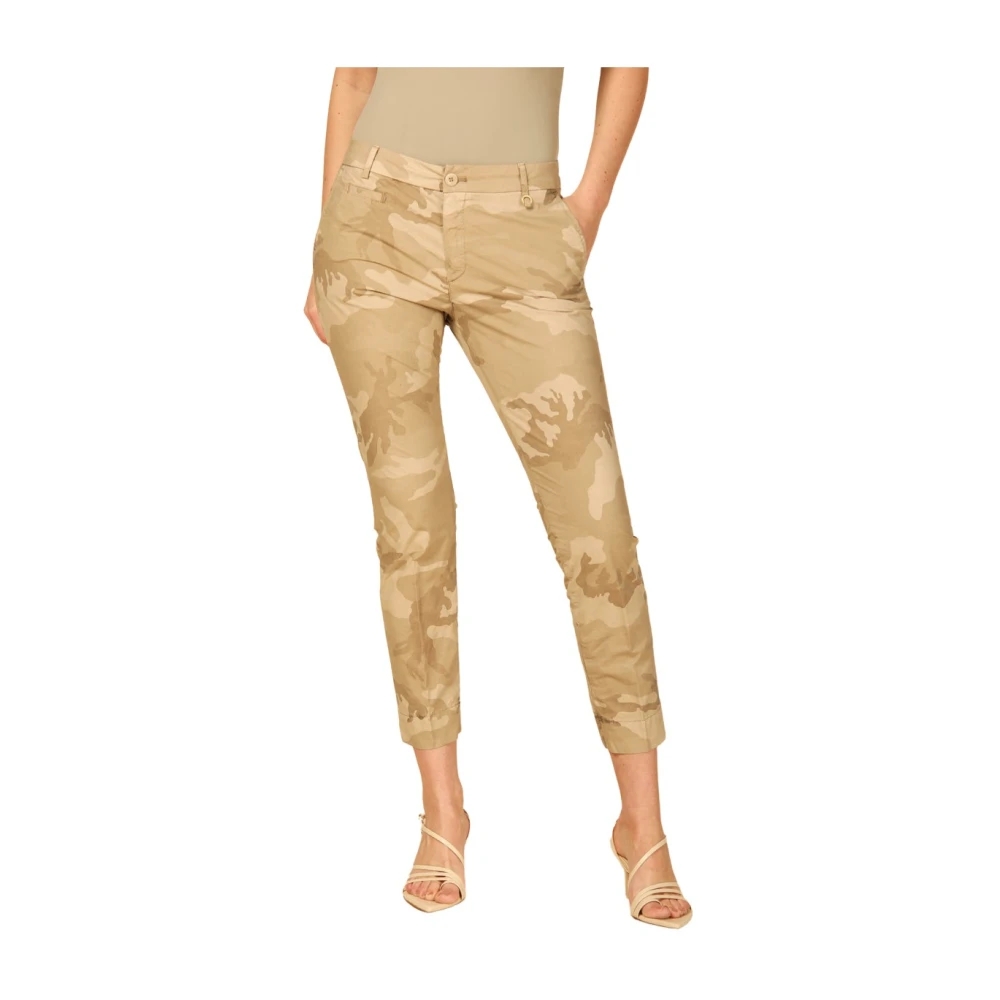 Mason's Curvy Chino Broek in Tencel Camouflage Brown Dames