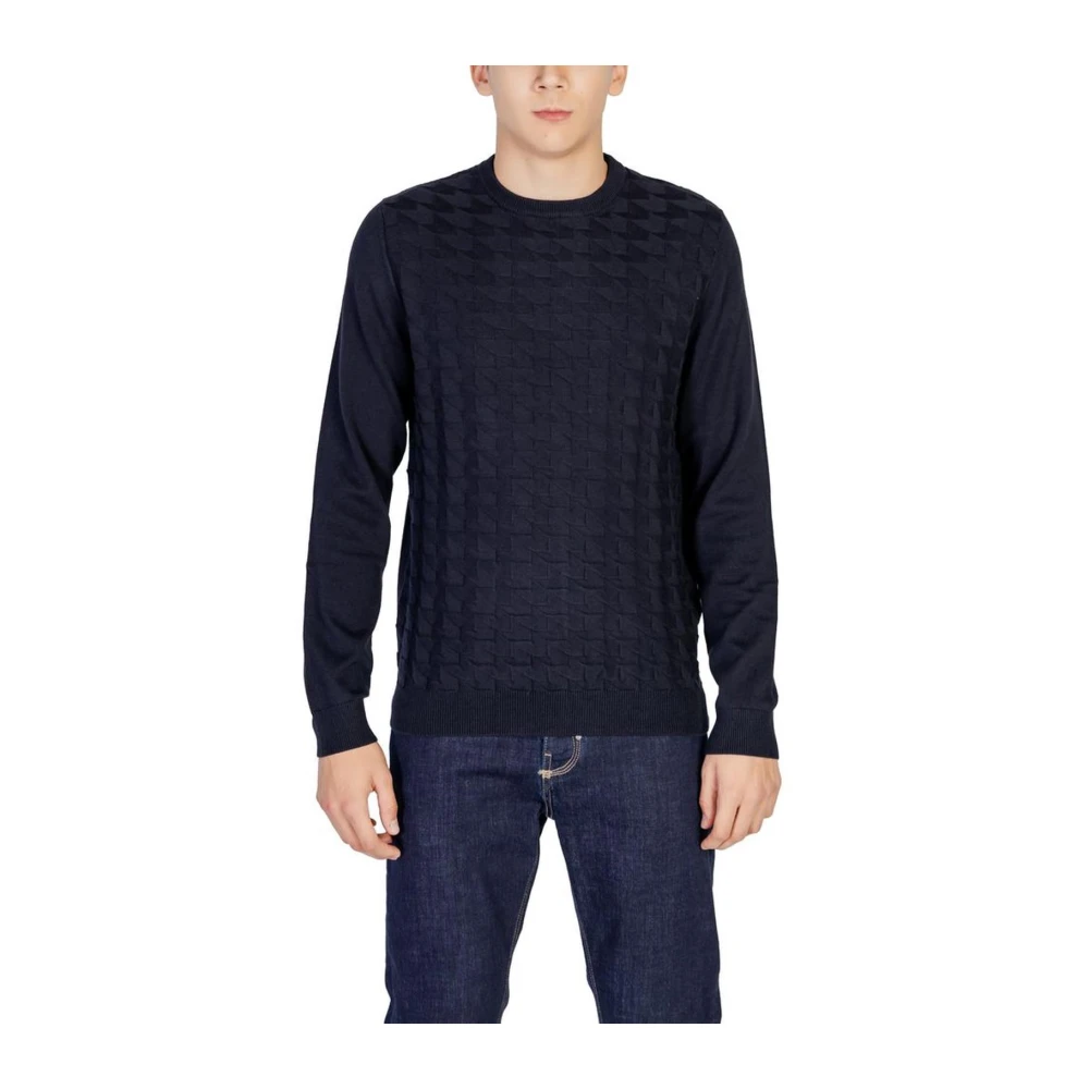 Antony Morato Blauw Gebreid T-Shirt Katoen-Wol Mix Blue Heren