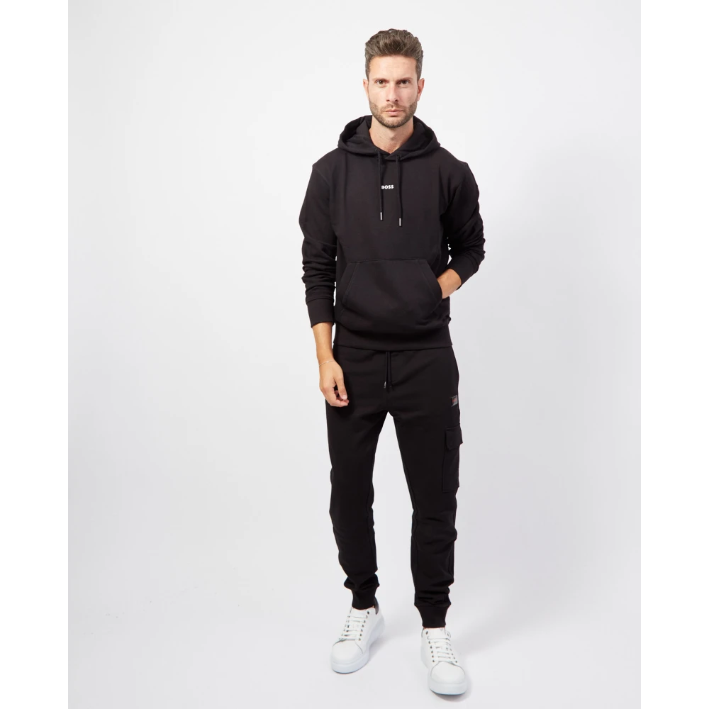 Hugo Boss Zwarte hoodie met print op voor- en achterkant Black Heren