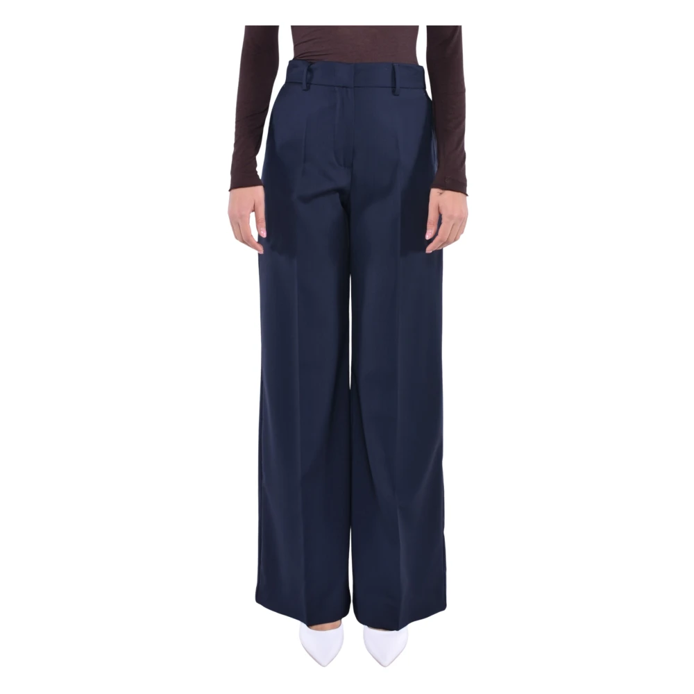 Max Mara Weekend Wijde Pijp Wol Stretch Palazzo Broek Blue Dames