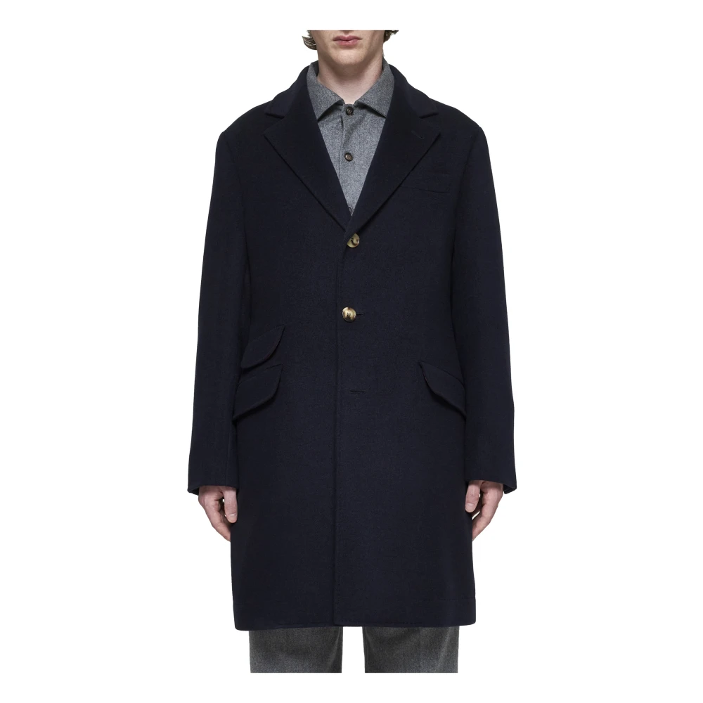 BRUNELLO CUCINELLI Navy Blue Cashmere Coat Blue Heren