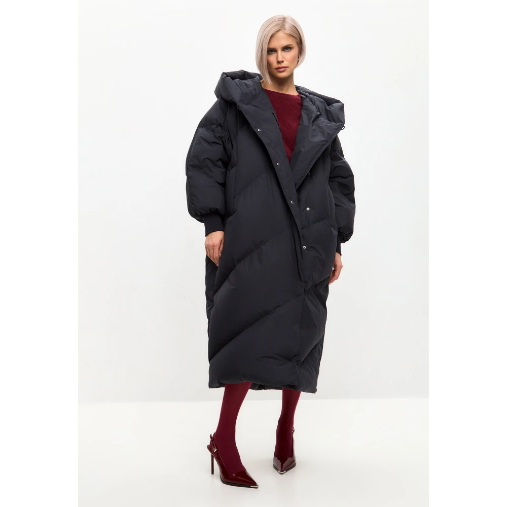 Cesare Gaspari Oversized Hood Quilted Puffer Coat Blueberries Blue Dames