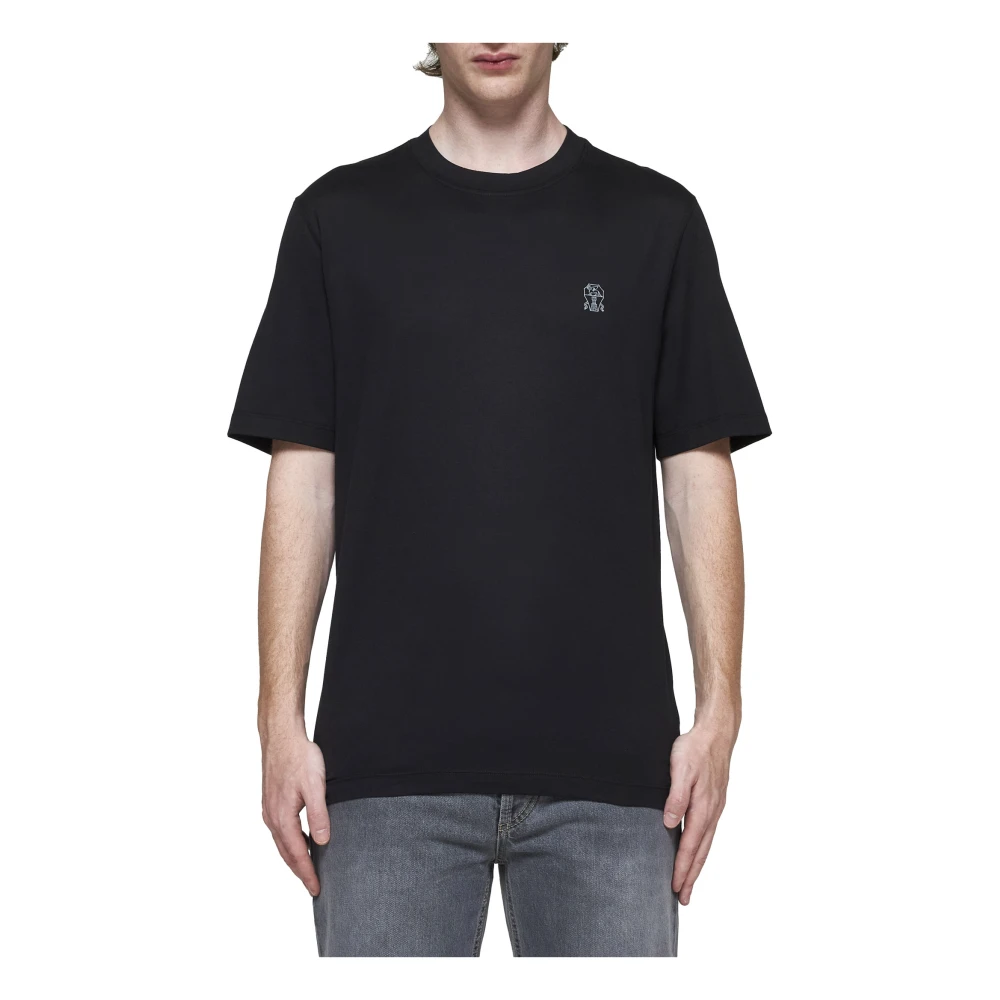 BRUNELLO CUCINELLI Zwart Katoen Crew Neck Logo T-shirt Black Heren