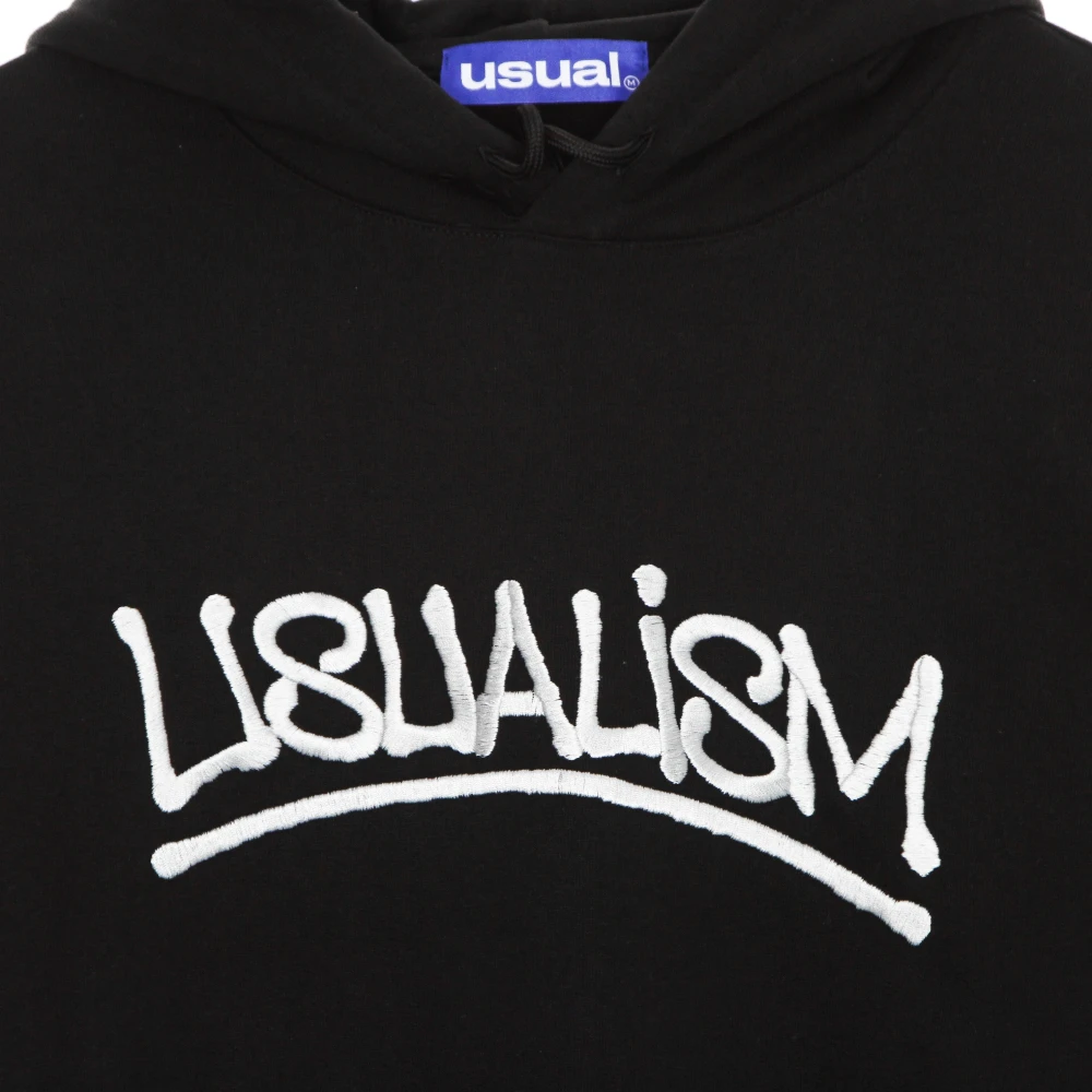 Usual Zwarte hoodie met kangoeroezak Black Heren