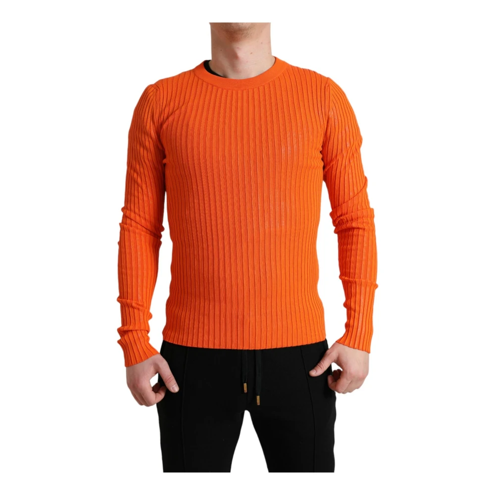 Dolce & Gabbana Men's Orange Knitted Crewneck Pullover Sweater