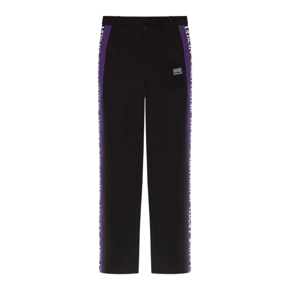 Versace Jeans Couture , Straight Trousers, Female, Black, S, Elegant Straight Leg Trousers With Logo Detailsize 42 - Image 1