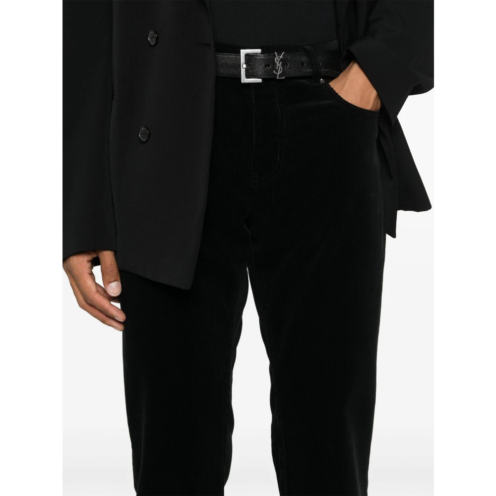 Saint Laurent Slim Corduroy Broek Diep Zwart Black Heren