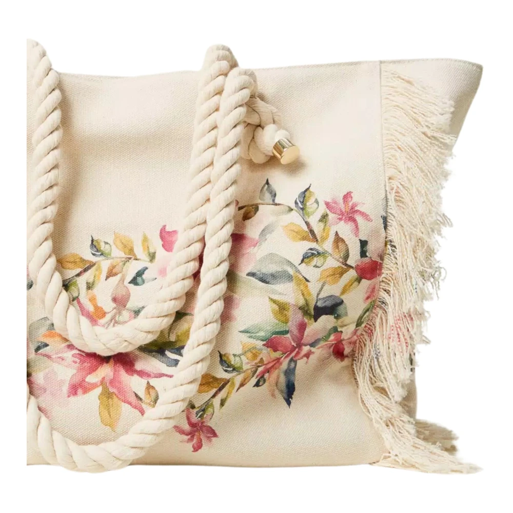 Twinset Canvas Shopper Tas met Rafelranden Beige Dames