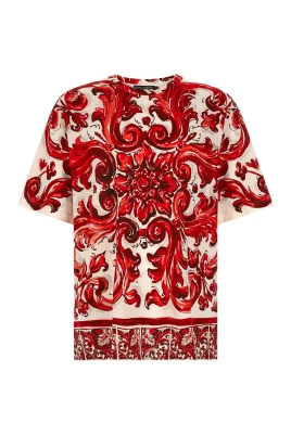 Maiolica Print Bomullstrikå T-shirt