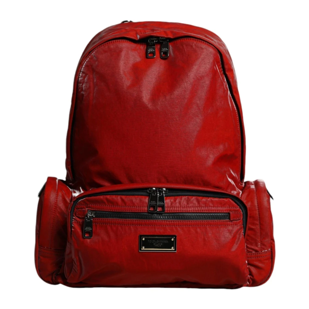 Dolce & Gabbana Men's Red Leopard Logo Plaque Backpack