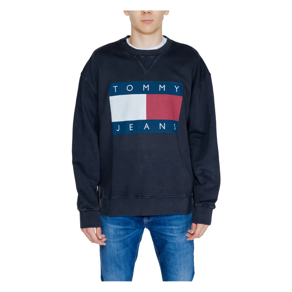 Tommy Jeans Grote Vlag Katoenen Sweatshirt Mannen Black Heren