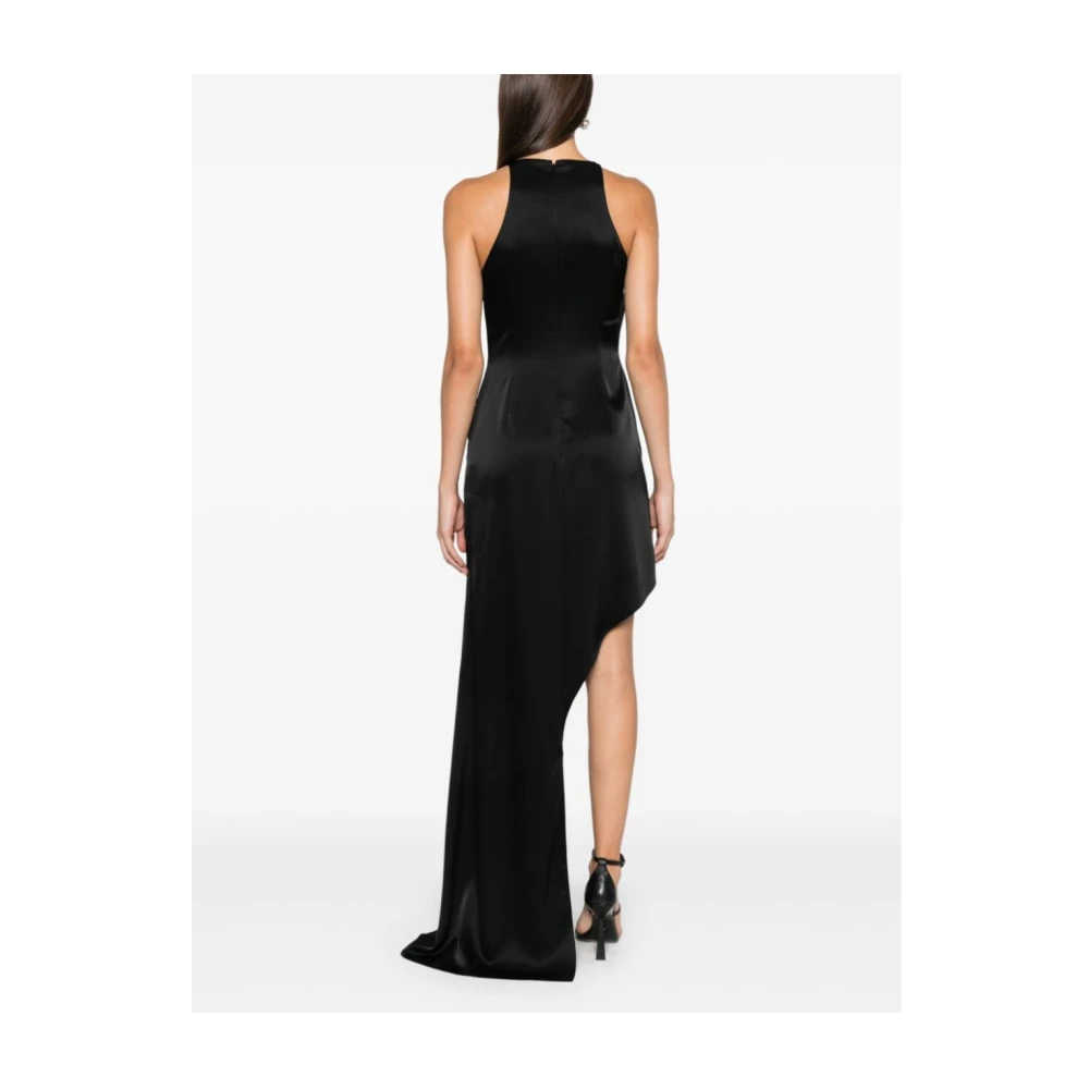 David Koma Korte Mouw Satijnen Jurk in Zwart Black Dames
