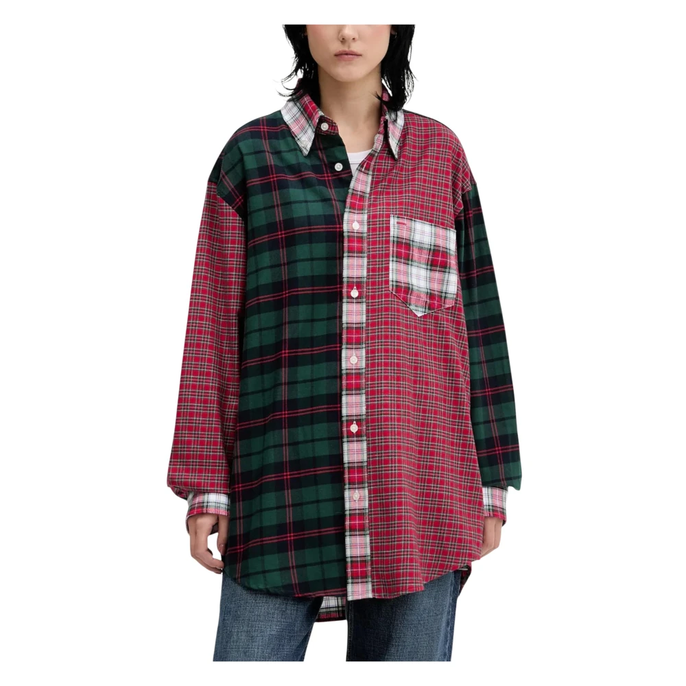Tommy Jeans Women's Multicolor Shirts, S, Tartan Patchwork Oversized Shirt