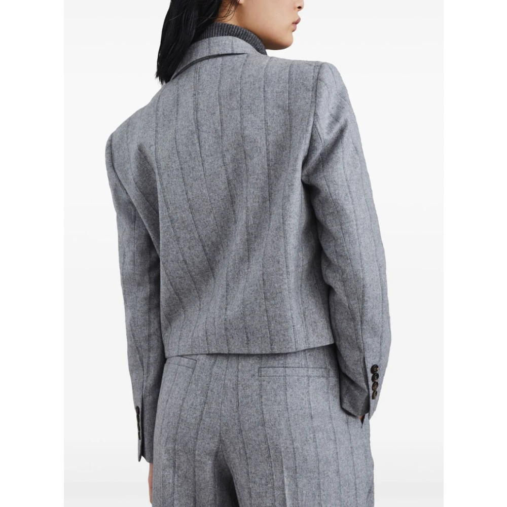 BRUNELLO CUCINELLI Grijze Wollen Blend Jas Gray Dames