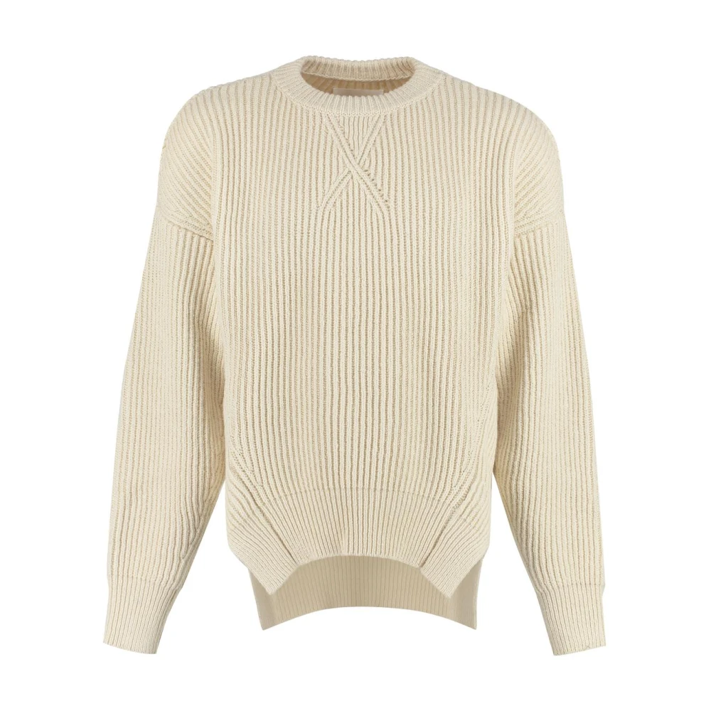 Jil Sander Herr Beige Stickade Tröjor M, Bomull, Ribbstickad Tröja Med Rund Hals