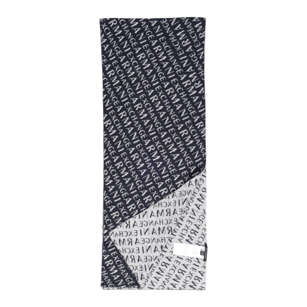Armani Exchange Blauwe Bedrukte Sjaal Wolmix Blue Heren