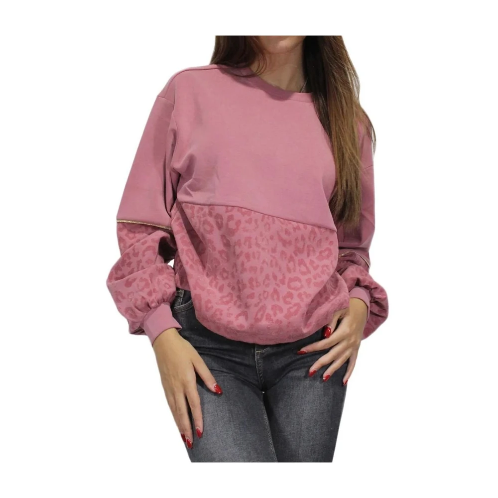 Emporio Armani EA7 Leopard Print Sweatshirt Casual-Chic Style Pink, Dam