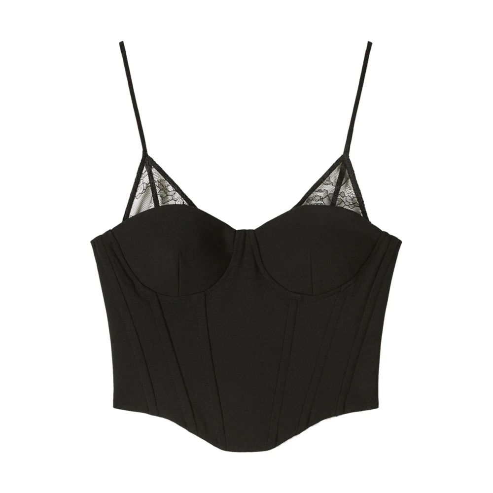 Patrizia Pepe Femme Noir - Corset Avec Détails En Dentelle - Tops - Taille: 38 Fr