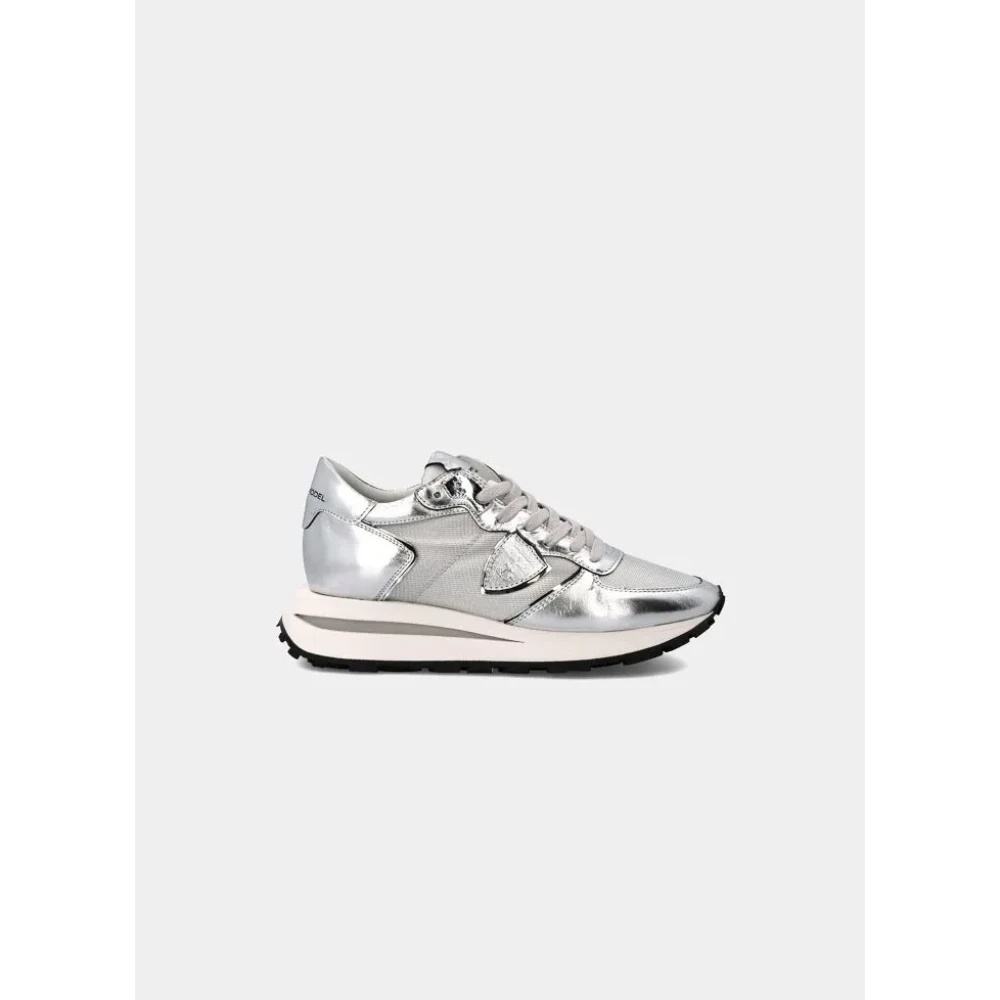 Philippe Model Silver Hög Topp Sneakers med Metalliska Accenter White, Herr