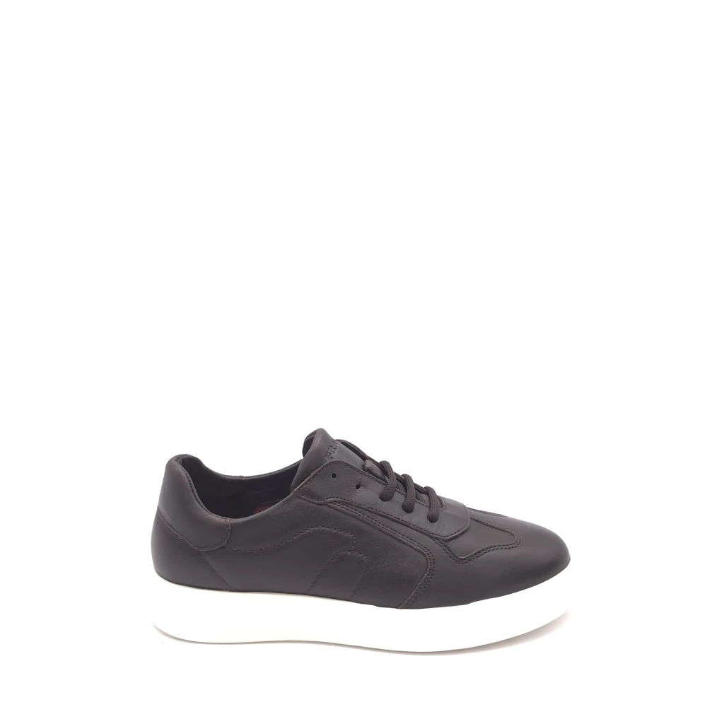 Frau Donkerbruine Leren Sneakers Ronde Neus Heren Schoenen