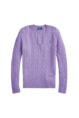 Lila Sweaters med V-ringning och Flätade Mönster