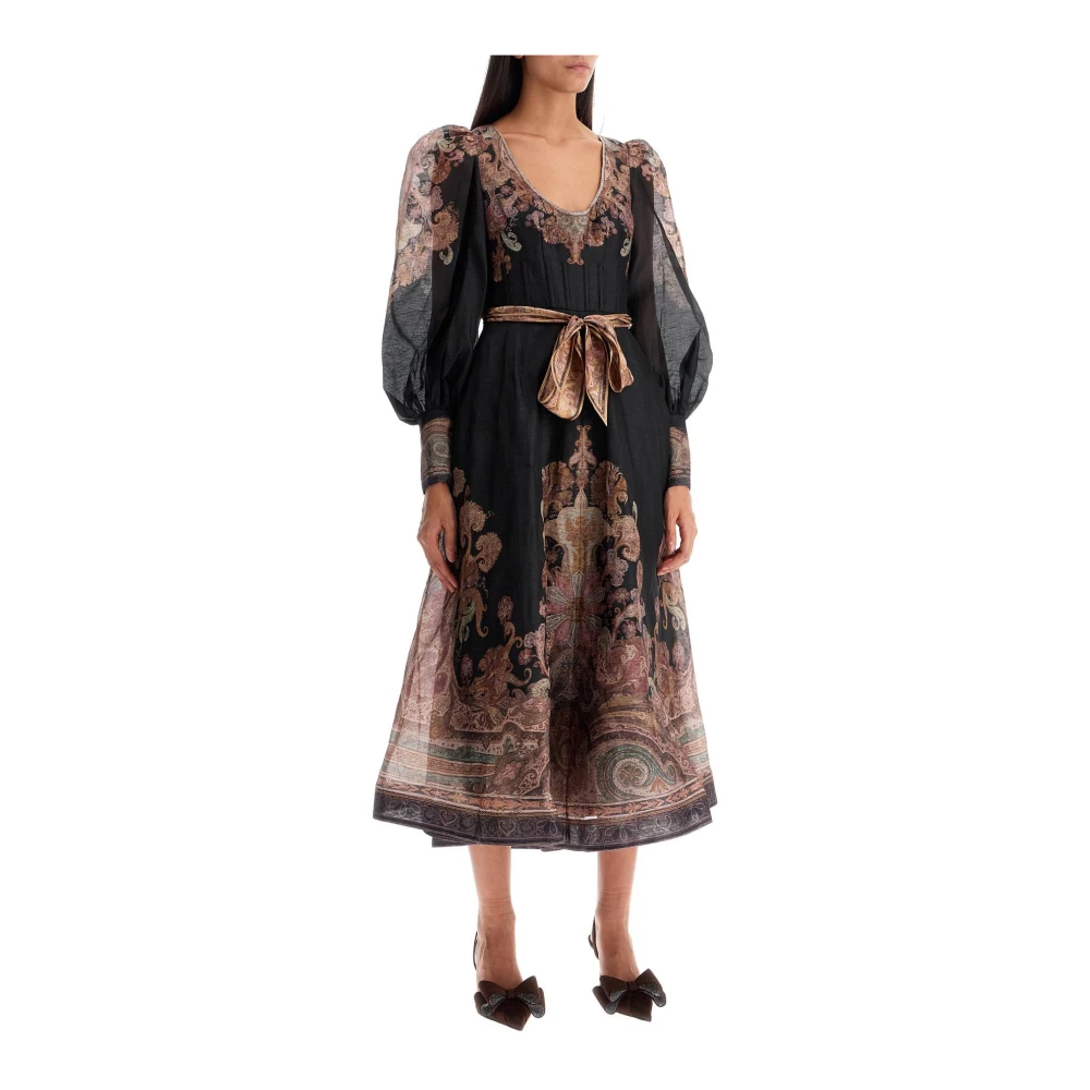 Zimmermann Paisley Print Linnen Zijden Midi Jurk Multicolor Dames