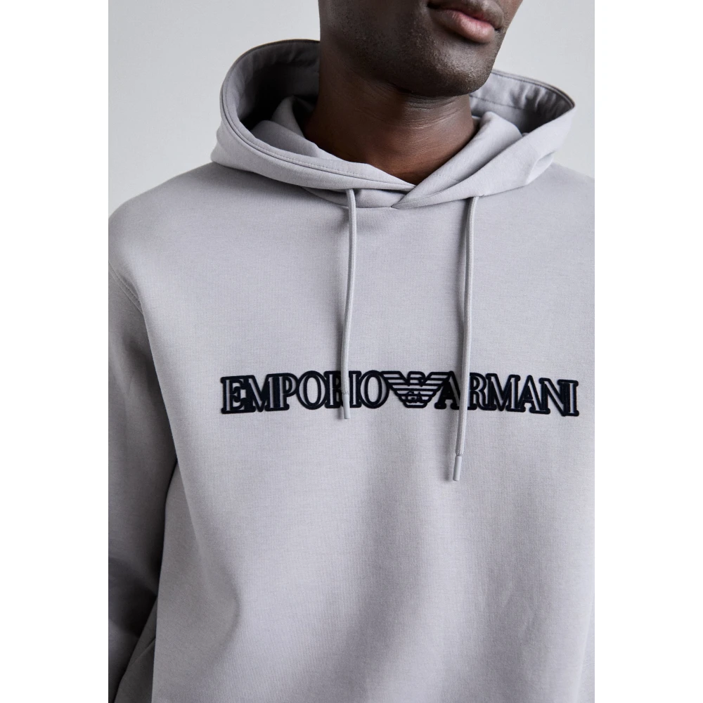 Emporio Armani Hoodie met logo en flockprofiel Gray Heren