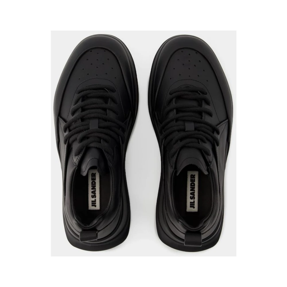 Jil Sander Zwarte Leren Sneakers Ronde Neus Black Heren