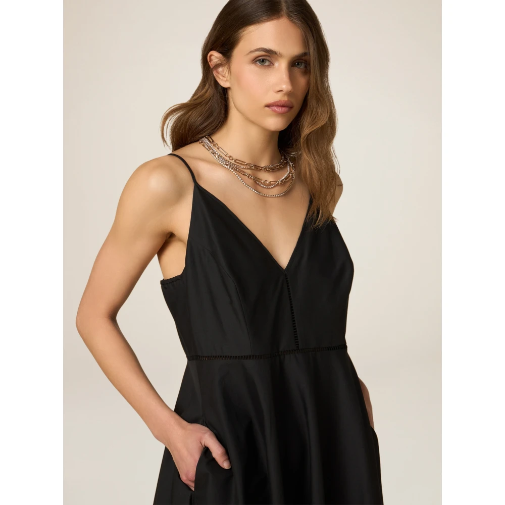 Oltre Lang Poplin Zomerjurk met Ajour Detail Black Dames