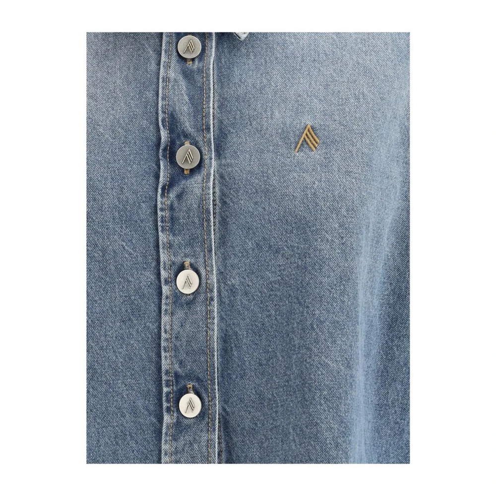 The Attico Denim Shirt met Geborduurd Logo en Wijde Mouwen Blue Dames
