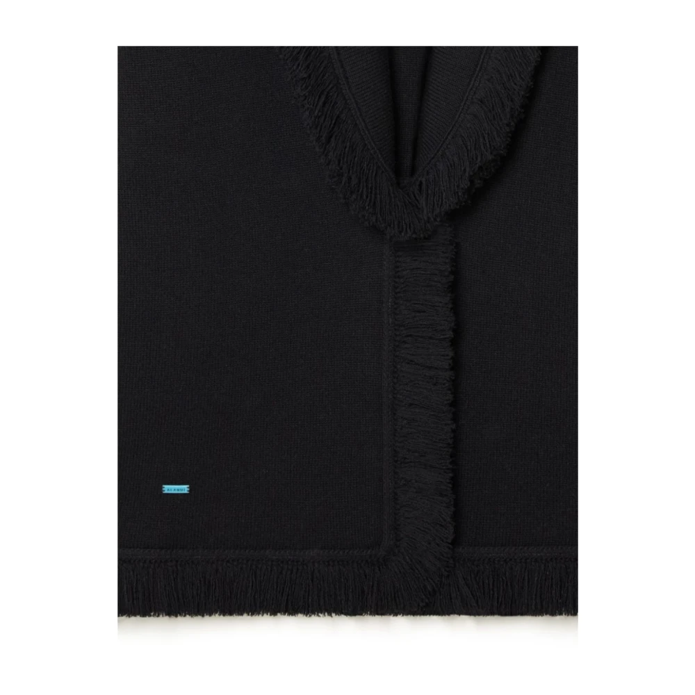 Alanui Zwarte Franje Shawl Kraag Trui Black Dames