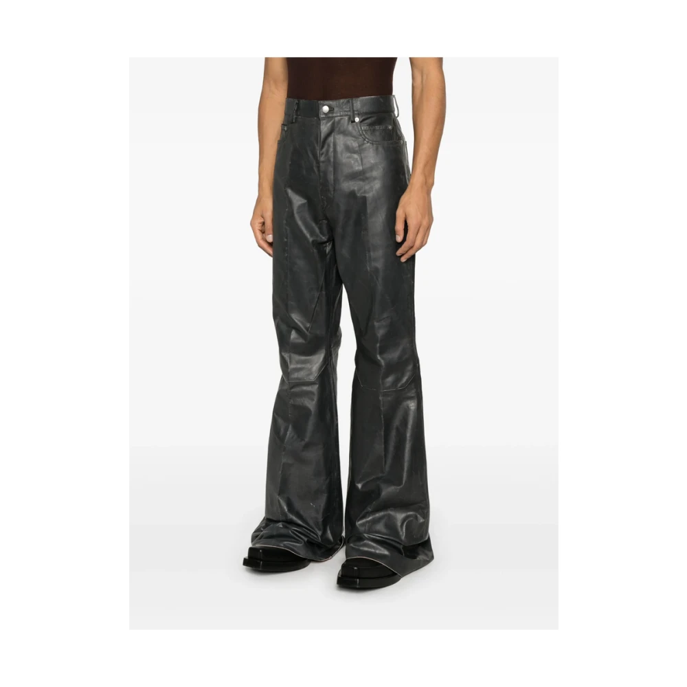 Rick Owens Zwarte Leren Broek Klassieke Stijl Black Heren