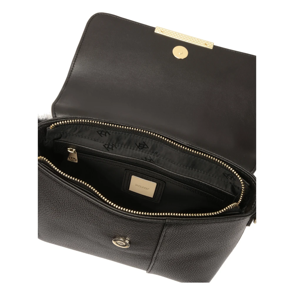Kazar Zwarte schoudertas met afneembare pompom Black Dames