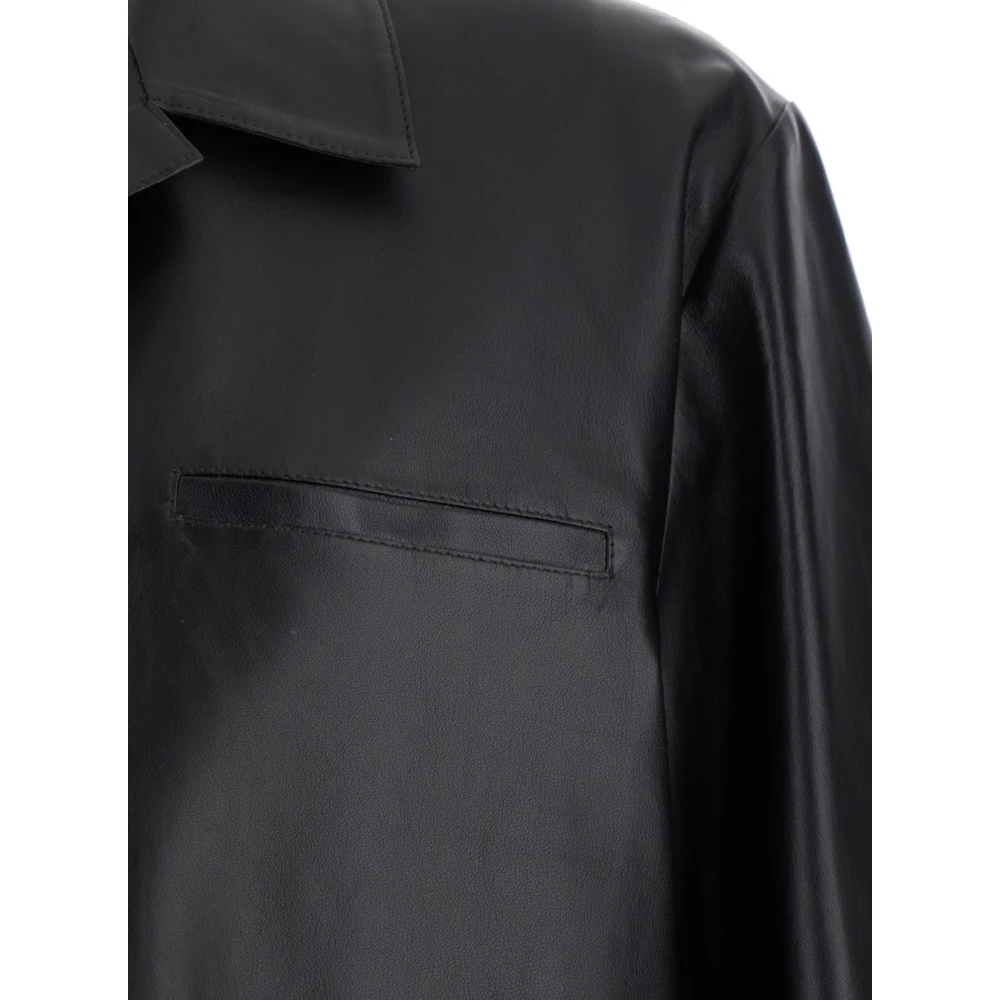 Arma Zwarte Leren Oversized Shirt met Inkeping Kraag Black Heren
