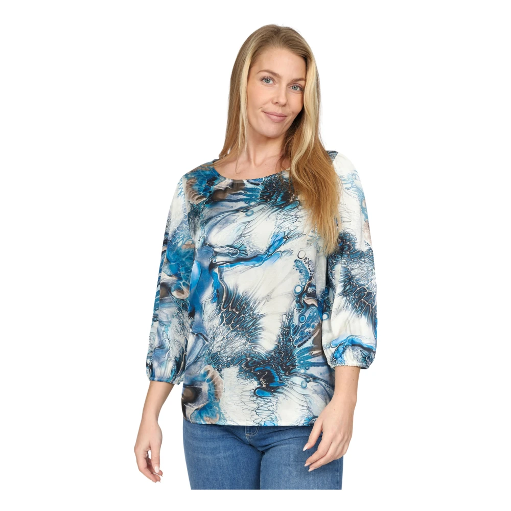 2-Biz Blauwe Art Sally Shirt Blouse Blue Dames