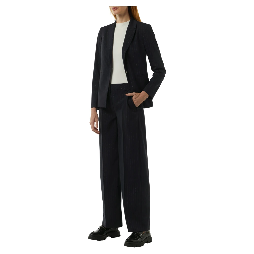 comma Gestreepte broek met subtiel Lurex garen Blue Dames